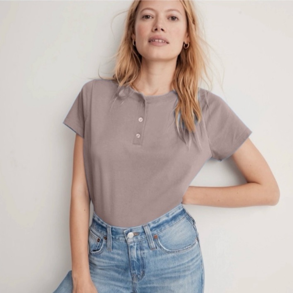 Madewell x Donni Beige Button-Up Top Bodysuit Henley